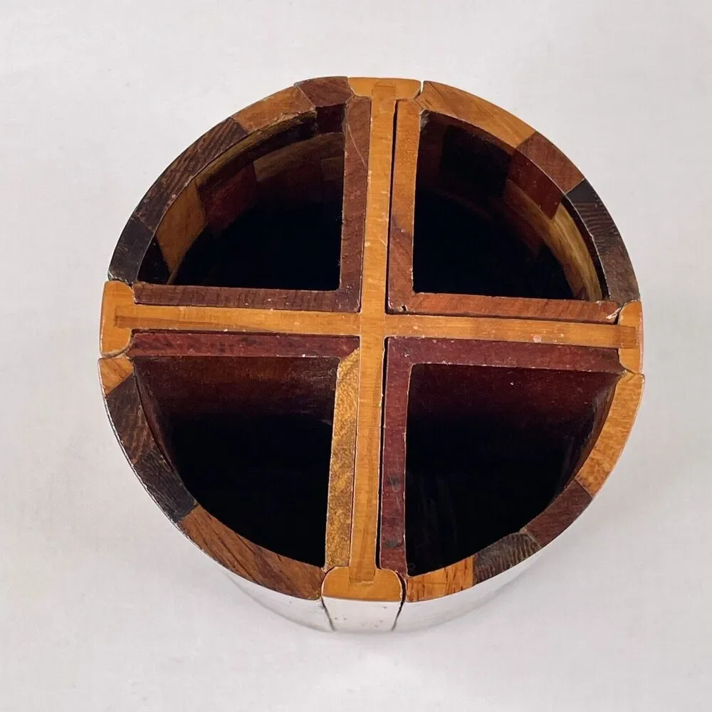Vintage Wood Cigarette Holder Pencil Box Abalone Inlaid Home Desk Decor